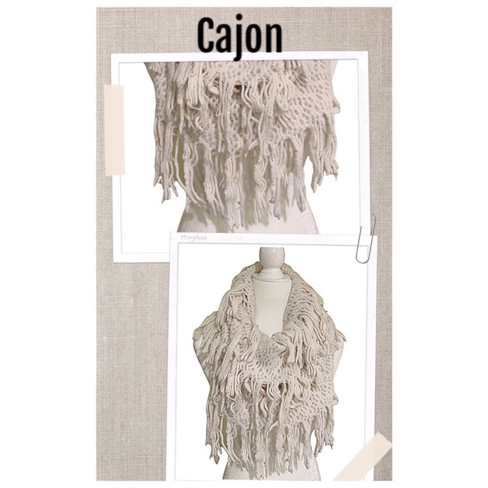 Cajon Scarf Infinity Scarf Ivory & gold Fringe Soft & Warm Scarf